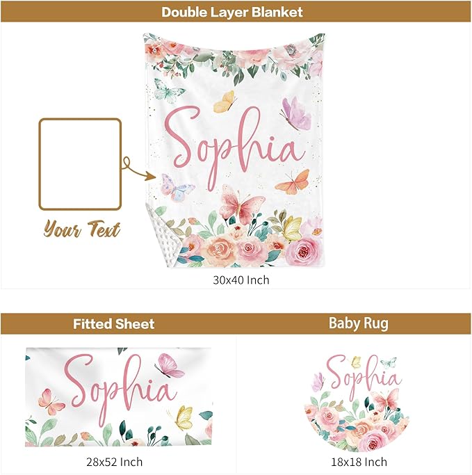 Custom Baby Crib Bedding Set, 3 Pcs Personalized Nursery Bedding Set with Name, Soft Baby Bedding Crib Sets with Blanket - Toddler Crib Sets for Girls Boys, Infant Newborn Gifts, Pink Animals