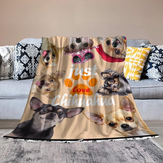 Chihuahua Blanket Funny Chihuahua Dog Gifts for Girls Boys Woman Kids Dog Lover Throw Blankets Soft Blanket Warm Fleece Flannel Plush Blankets for Bed Sofa Couch 60"x80"