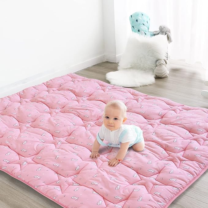 SPRINGSPIRIT Baby Play Mat, 47x47 Infant Play Mat for Playpen, Thicken Baby Mat for Floor, Non-Slip Washable Playmat for Babies, Toddlers, Pink