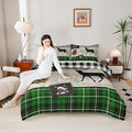 Deer Silhouette Kids Comforter Set Twin Size,Old Plank Leaves Bedding,Girls Boys Adults Bedroom/Xmas Cabin Decor,Geometric Grid Plaid Retro Down Comforter,Rustic Farmhouse Duvet Insert,1 Pillowcase