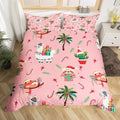 Manfei New Year Duvet Cover Set Twin Size, Cute Xmas Sloth Alpaca Print Bedding Set 2pcs for Kids Boys Girls Bedroom Decor, Christmas Theme Comforter Cover with 1 Pillowcase,No Comforter