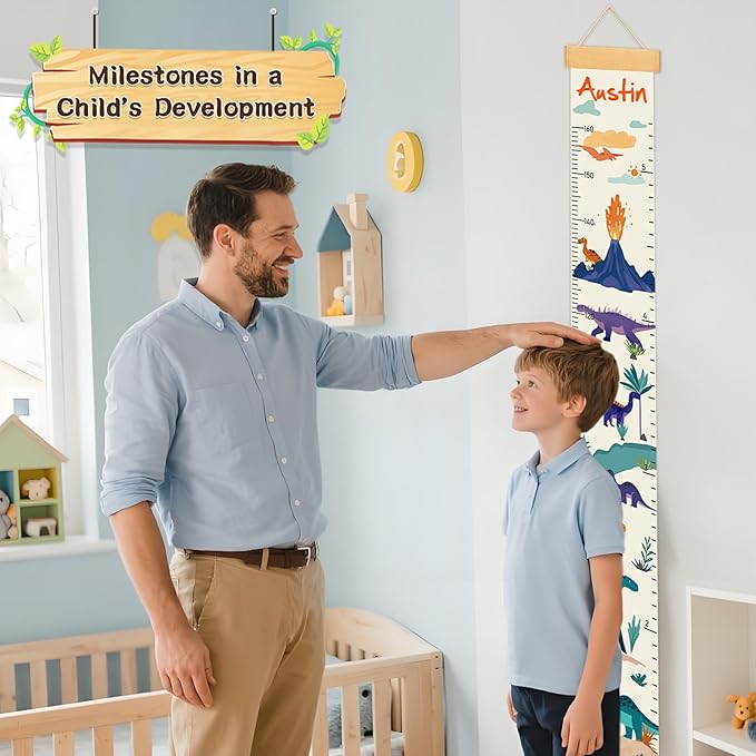 Personalized Wooden Painted Trees and Animals Hanging Canvas Height Ruler, Height Growth Chart for Baby, Kids Measuring Chart for Wall, Kids Room Wall Decor, Removable & Waterproof Growth Chart