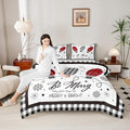 Merry Christmas Kids Comforter Set King Size,Geometric Grids Stylish Bedding,Girls Boys Adults Bedroom/Xmas Cabin Decor,Snowflake Bells Down Comforter,Rustic Farmhouse Duvet Insert,2 Pillowcases