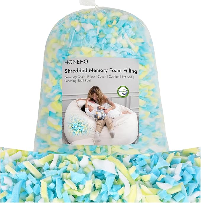 6lbs Shredded Memory Foam Bean Bag Filler, Soft and Convenient Bean Bag Filling Pillow Stuffing for Beanbag, Couch, Cushion, Stuffed Animals, Dog Bed, Arts Crafts