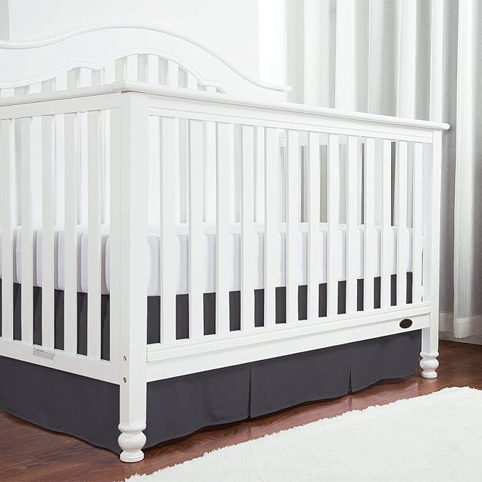 Box Pleated Crib Bed Skirt Premium 100% Cotton 800 Thread Count Nursery Crib Toddler Bedding Crib Bedskirt for Baby Boys or Baby Girls, (28" x 52") + 14" Drop Lenght - Dark Grey Solid