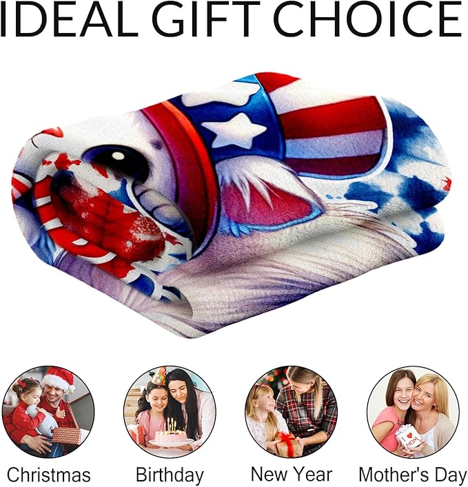 Blanket Gifts for Girls - 30" x 40" Inches Custom Cat Throw Blankets for Cat Lovers - Soft Warm American Flag Throw for Sofa, Bed & Living Room