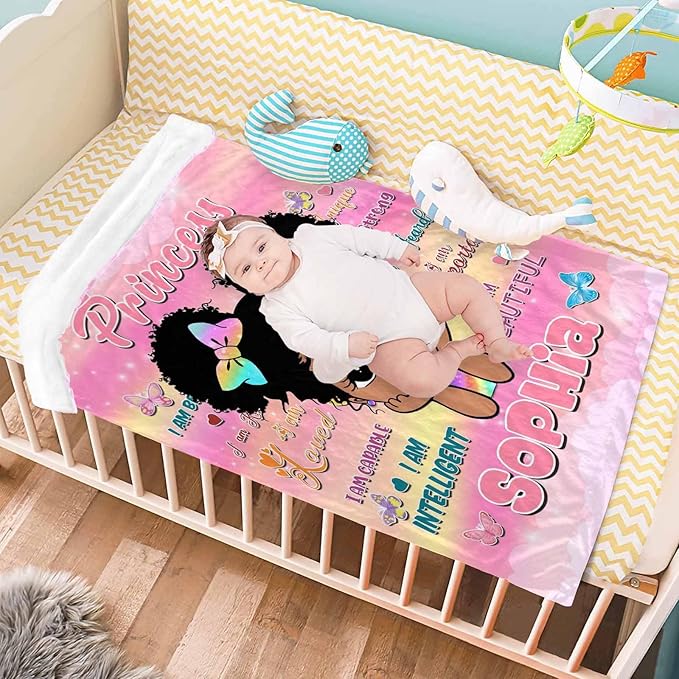 D-Story Personalized Blanket for Kids Adults Personalized Name Blanket Custom American African Blanket with Name Personalized Gifts for Christmas Birthday Mothers Fathers Day
