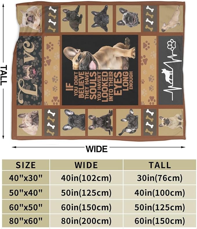 Cute French Bulldog Blanket Funny Dog French Bulldogs Throw Blankets Gifts for Girls Boys Cozy Warm Soft Fuzzy Flannel Throws Plush Stuffed Animal Pet Fleece Blanket Gifts for Men Women 50"x60"