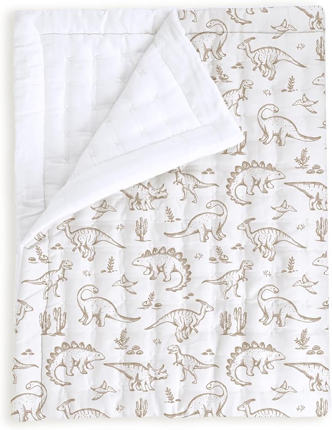 MakeMake Organics Organic Twin Comforter GOTS Certified Organic Kids Blanket Cotton Infill Tufted - Reversible Ultra Soft Breathable Boys Girls (68"x88", Dino Dreams)