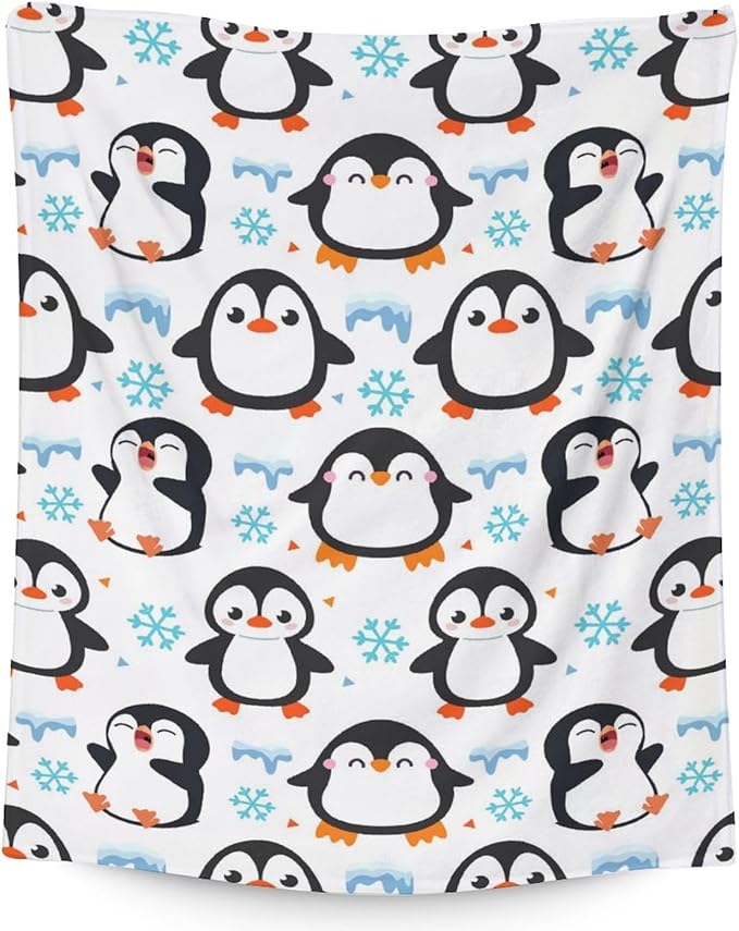 Penguin Throw Blanket Gifts for Kids - 30" x 40" Inches Cute Penguin Blankets for Girls - White Soft Fuzzy Throws for Sofa, Lap & Office