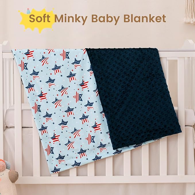 david's kids Micro Fleece Minky Baby Blanket for Boys Girls with Double Layer and Soothing Raised Dots, Breathable and Soft Lightweight Receiving Blanket for Newborns, 30x40 Inches, Flag