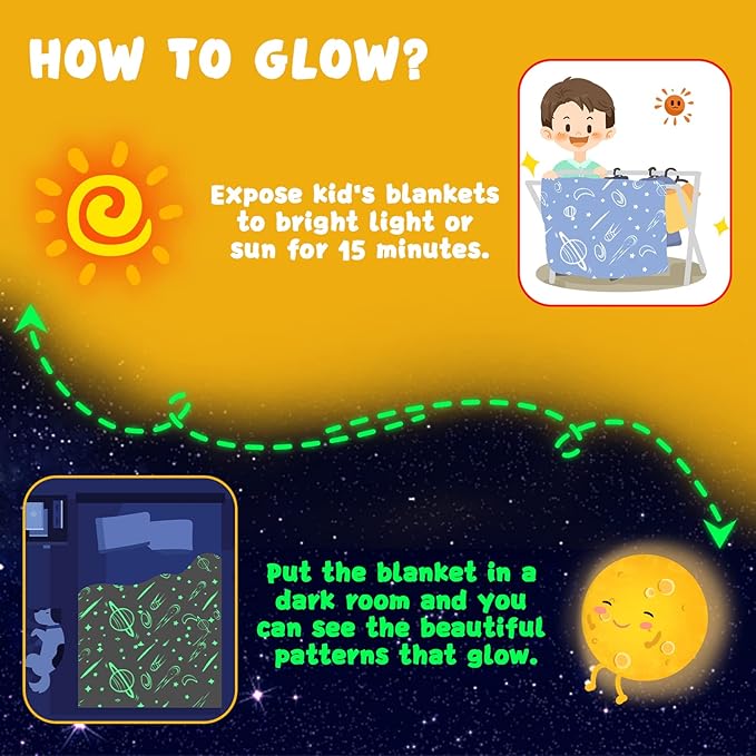 inhand Blue Space Toys Glow in the Dark Stars Blanket Birthday Gifts for Boys Cute Kids Blanket and Funny Space Planet Moon Galaxy Room Decor for Age 3 4 5 6 7 8 9 10 11 12 13 Year Old (50''x60''Blue)