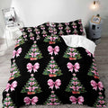 LUVIVIHOME 2PCS Christmas Tree Pink Bow Duvet Cover Twin Bedding Sets, Teen Girl Bedding, Black Duvet Cover, Bowknot Xmas Tree Winter Holiday Festival Coquette Christmas Comforter Cover, 1 Pillow Case