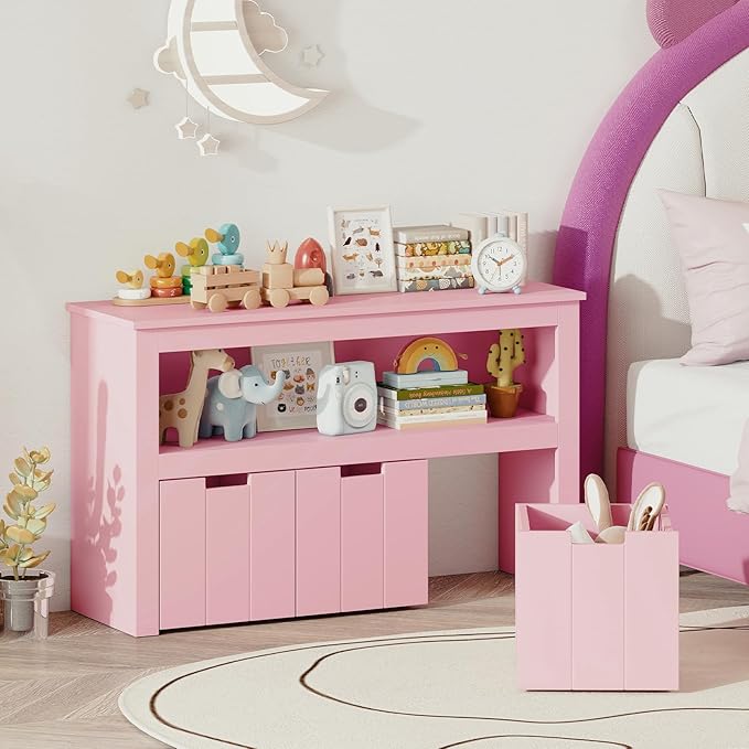 Costzon Toy Storage Cabinet, Toy Chest w/ 3 Removable Drawers, Wheels & Spacious Tabletop, Toddler Storage Organizer for Kids Room, Playroom & Nursery (Pink, 13" D x 40" W x 24.5" H (3 Drawers))