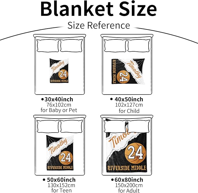 Custom Kids Soft Blanket: Personalized Gift for Basketball Football Soccer Softball Lovers Name and Number - Flannel Toddler Bed Blankets (40X50inch)