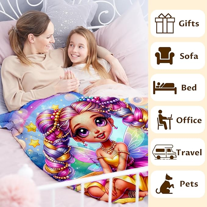 Girls Blanket Fairy Throw Gift for Kids Daughter Birthday, 50x60 Inches Lightweight Soft Cute Fairy Throw Blankets for Sofa Couch Living Room Bed