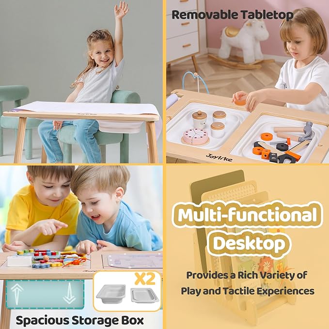 Sensory Table for Toddlers 1-3 with 2 Large Storage Bins, 4 Montessori Activity Boards and Paper Roll, Educational & Multi-Functional Gift for Kids Draw and Play