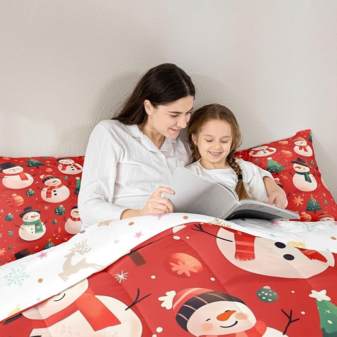 Feelyou Christmas Comforter Set Full Size Snowman Bedding Set for Kids Boys Girls Snowflake Duvet Quilt New Year Theme Bedroom Decor Microfiber 3 Pcs with 2 Pillow Cases