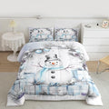 Feelyou Merry Christmas Kids Comforter Set Queen Size Cute Snowman Bedding Set Duvet Quilt for Kids Boys Girls Bedroom Snowflake Decor Microfiber Ultra Soft Breathable