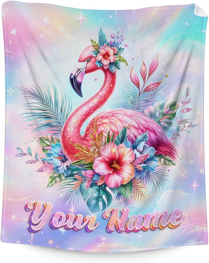 Custom Kids Blanket for Toddler - Girls Throw for Flamingo Lovers - Soft Warm Blankets Stuff for Bed, Living Room
