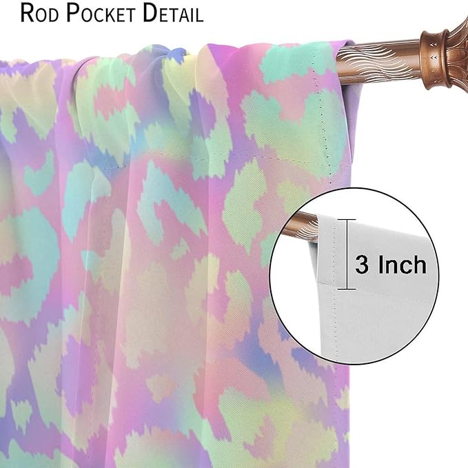 Colorful Leopard Curtains, Cheetah Safari Modern Rainbow Leopard Design Window Curtains for Bedroom Living Room Boys Kids Room 42" W X 63" L