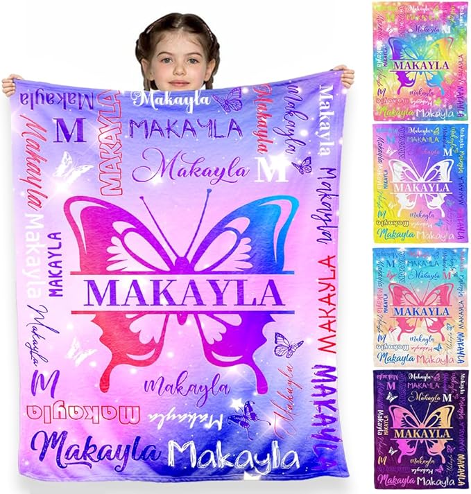 D-Story Ships Next Day, Personalized Baby Blanket Custom Blanket with Name Customized Butterfly Blankets for Kids,Christmas Blankets Gifts for Teen Girls Boys