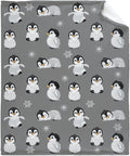 Thuswarm Cute Penguin Grey Flannel Throw Blanket Gifts Warm Cozy Soft Funny Print Blankets for Summer Room Decoration Bed Couch Sofa 120”×90” Extra Large for Family