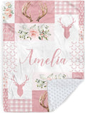 Personalized Baby Blanket with Name, Custom Pink Woodland Deer Blanket for Kids, Soft Flannel Bed Throw Blanket Swaddle for Newborn, Customizable Baby Gift & Nursery Blanket(60" x80)
