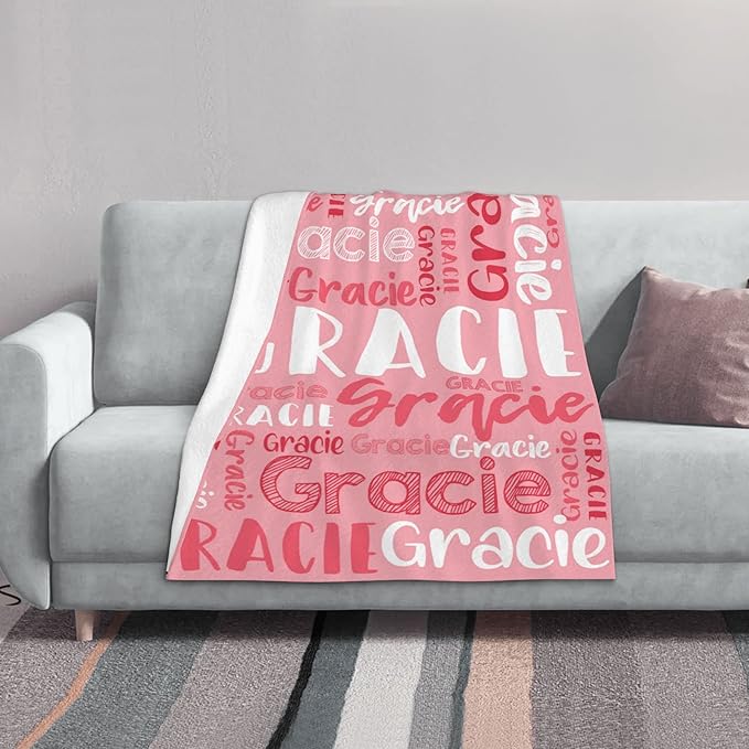 Dr.TOUGH Personalized Blankets with Name Customized Baby Blankets for Girls Boys Adults Monogrammed Blankets and Throws Christmas Birthday Mothers Fathers Valentines Day Gift (Light Pink,30''×40'')