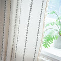 Deeprove Light Gray Boho Curtains 63 inches Length for Kitchen, Vintage Bohemian Embroidery Farmhouse Cotton Linen Striped French Country Tassel Window Treatments Decor, W52 x L63, 1 Panel