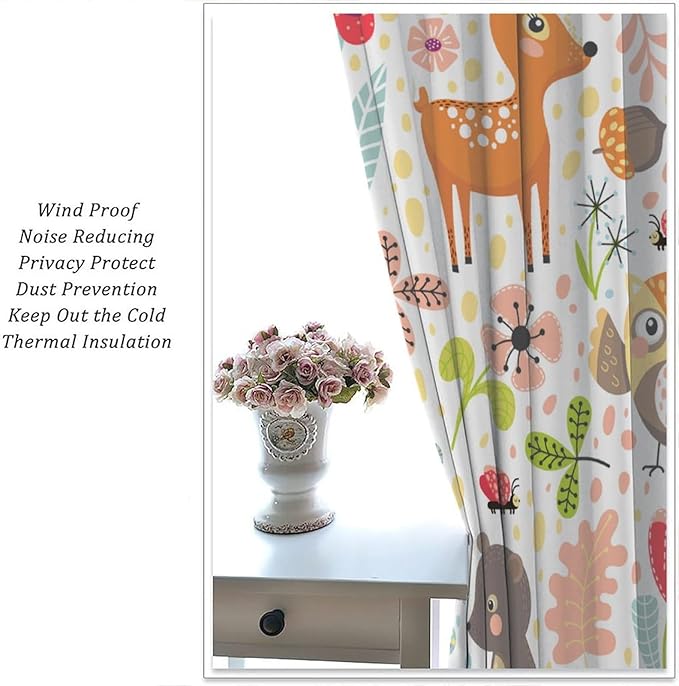 Jungle Animals Curtains, Cute Cartoon Animals Branches Blackout Window Treatments, Rod Pocket Thermal Insulated Drapes 2 Panel Sets for Kids Bedroom Nursery Classroom, 55" W X 63" L