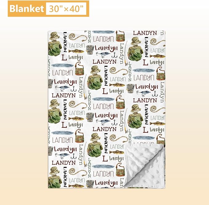 Personalized Baby Crib Set, 5 Pcs Baby Boy Crib Bedding Set, Custom Name Fishing Baby Crib Bedding Set Neutral, Double Layer Flannel Nursery Bedding Set, Newborn Infant Toddler Customized Gift