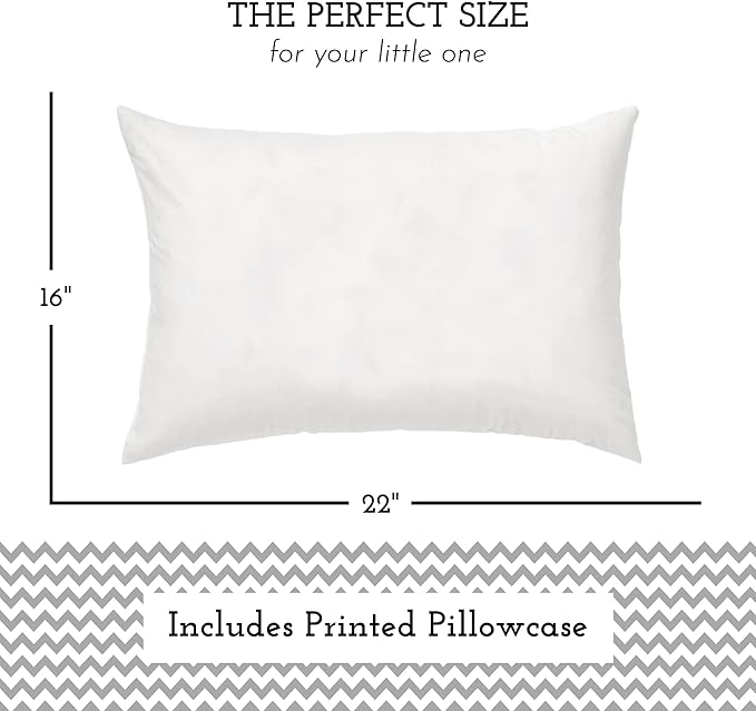 Little Sleepy Head Youth Pillow with Pillowcase 16x22, Soft Jumbo Toddler Pillows, Hypoallergenic Pillow Case - Best Kids Pillows for Sleeping, Perfect Kids Travel Pillows (Chevron Gray)