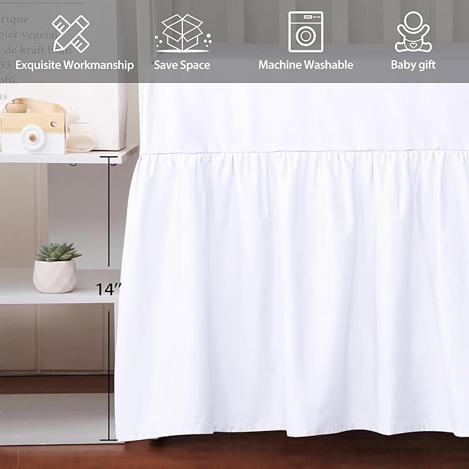 Crib Skirt Dust Ruffle, 100% Egyptian Cotton 400 Thread Count Soft Breathable Crib Bedding Skirt for Baby, Boys and Girls, Fading Resistant (White)