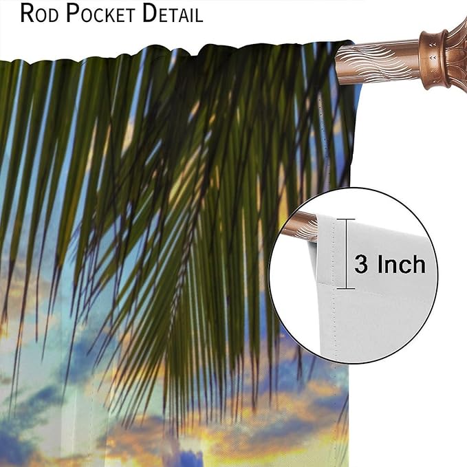 Ocean Beach Curtains,Sunset on Beach in The Evening Hawaiian Seaside Scene Pattern Blackout Print Home Bedroom Living Room Window Treatments 2 Panel Set 84x84 Inch