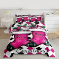 Feelyou Merry Christmas Comforter Set All Season Cartoon Shoes Bedding Set with 2 Pillow Cases Microfiber Kids King Bedclothes Winter Bedroom Decor Duvet Quilt Breathable Soft