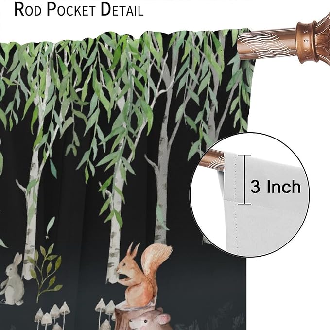 Forest Animal Curtains, Watercolor Cartoon Woodland Plants Animals Bears Moose Mushrooms Printed Curtains for Kids Boys and Girls Bedroom Window Drapes 72x63in