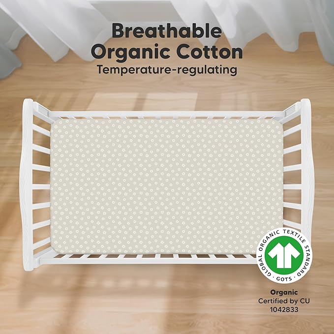 KeaBabies 2-Pack Organic Crib Sheets for Boys, Girls - 52x28 Fitted Crib Mattress Sheet Neutral, Breathable Jersey Cotton Cover for Baby Bed, Toddler Mattress, Soft & Cute Prints (Meadow)