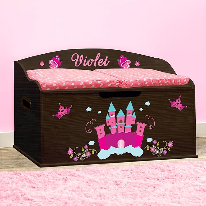 DIBSIES Personalized Creative Wonders Toy Box, Princess, 30 x 19.25 x 18 inches, Soft-Close Lid (Espresso)