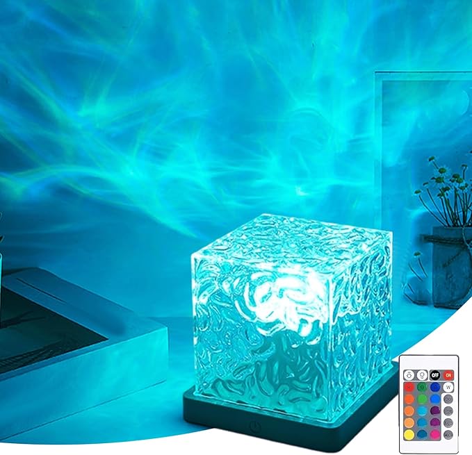 Aurora Borealis Night Light Projector, Aurora Dreamscape Projector, Magical Northern Lights for Your Room, 3/16 Colors Ambient Dynamic Wave Cube Lamp with Remote (16 Colors Plug-in, Wood)