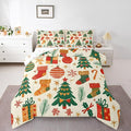 Feelyou Christmas Comforter Set All Season Xmas Tree Bedding Set with 2 Pillow Cases New Year Gift Microfiber Kids King Bedclothes Christmas Stockings Bedroom Decor Duvet Quilt Breathable Soft