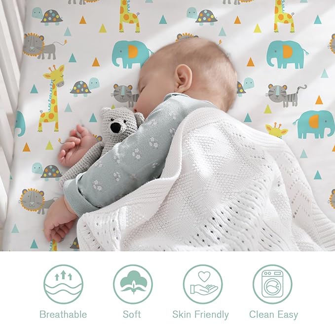 Little Grape Land Crib Sheets 2 Pack for Boys and Girls, Baby Neutral Crib Fitted Sheets for Standard Crib & Toddler Mattress, Super Soft Breathable Fitted Crib Sheet Set, Woodland Animal