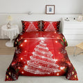 Feelyou Kids Merry Christmas Decorations Comforter Set, Kids Santa Tree Bedding Set Twin Size for Boys Girls Teens Xmas Christmas Bell Decor Comforter Glitter Red Quilt Set