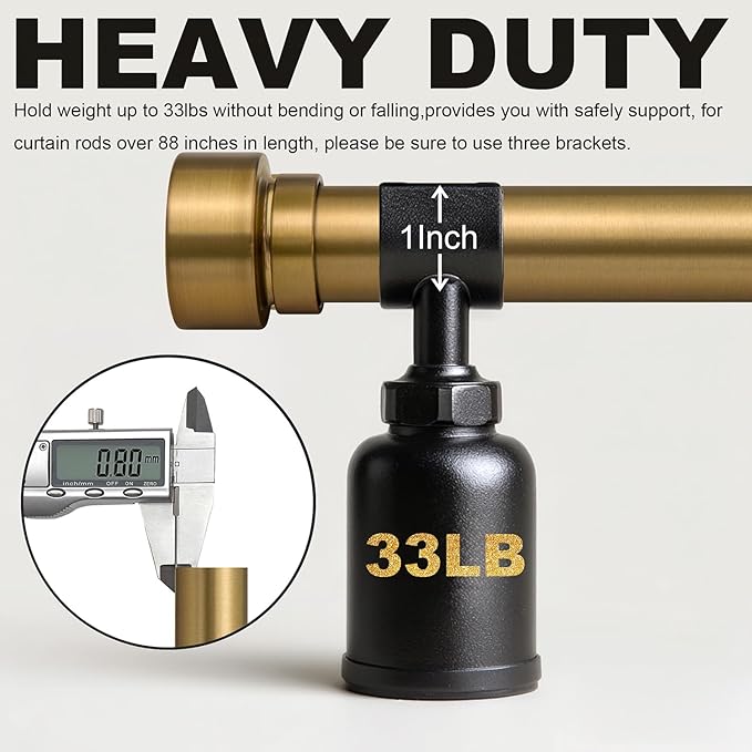 Brass Curtain Rods for Windows 48 to 84 Adjustable Modern Gold Curtain Rod 1 inch Diameter Heavy Duty with Solid Metal Finials for Living Room Bedroom Farmhouse Outdoor Patio