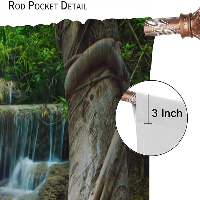 Waterfall Landscape Blackout Curtains, Spring Forest Animal Tiger Tree Waterfall Nature Window Drapes, for Bedroom Living Room 72" W X 63" L