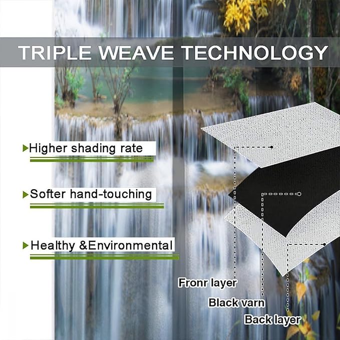 Waterfall Blackout Curtain, Autumn Season Trees Leaves Natural Landscape Window Drapes, for Bedroom Living Room 52" W X 84" L