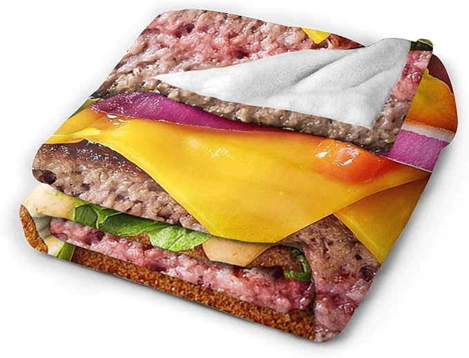 Hamburger Blanket for Girls Boys Funny Food Burger Throw Blankets Soft Cozy Warm Fuzzy Fleece Cheese Beef Pickles Bedding Flannel Throws Stuff Gifts for Kids Men Women Bedroom Decor 80"x60"