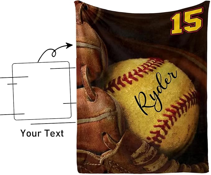 Custom Baby Softball Blanket with Name Number: Personalized Fluffy and Warm Gift for Baby Toddler Kids and Adults Birthday Skin-Friendly Flannel Fabric(60"x80")