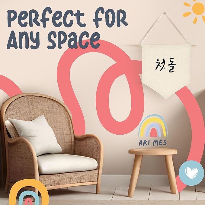 ARI MES - Wall Hanging Canvas Flag Banner for 100 Days Celebration, Chinese Baby Decor, Room Decorations, 100th Day Banner