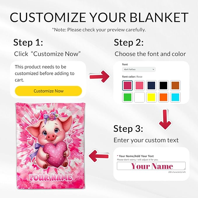 Personalized Girls Blanket for Pig - 50" x 60" Inches Pig Throw Blankets for Teens - Cozy Fuzzy Plush Throw Decor for Couch, Sofa & Travel